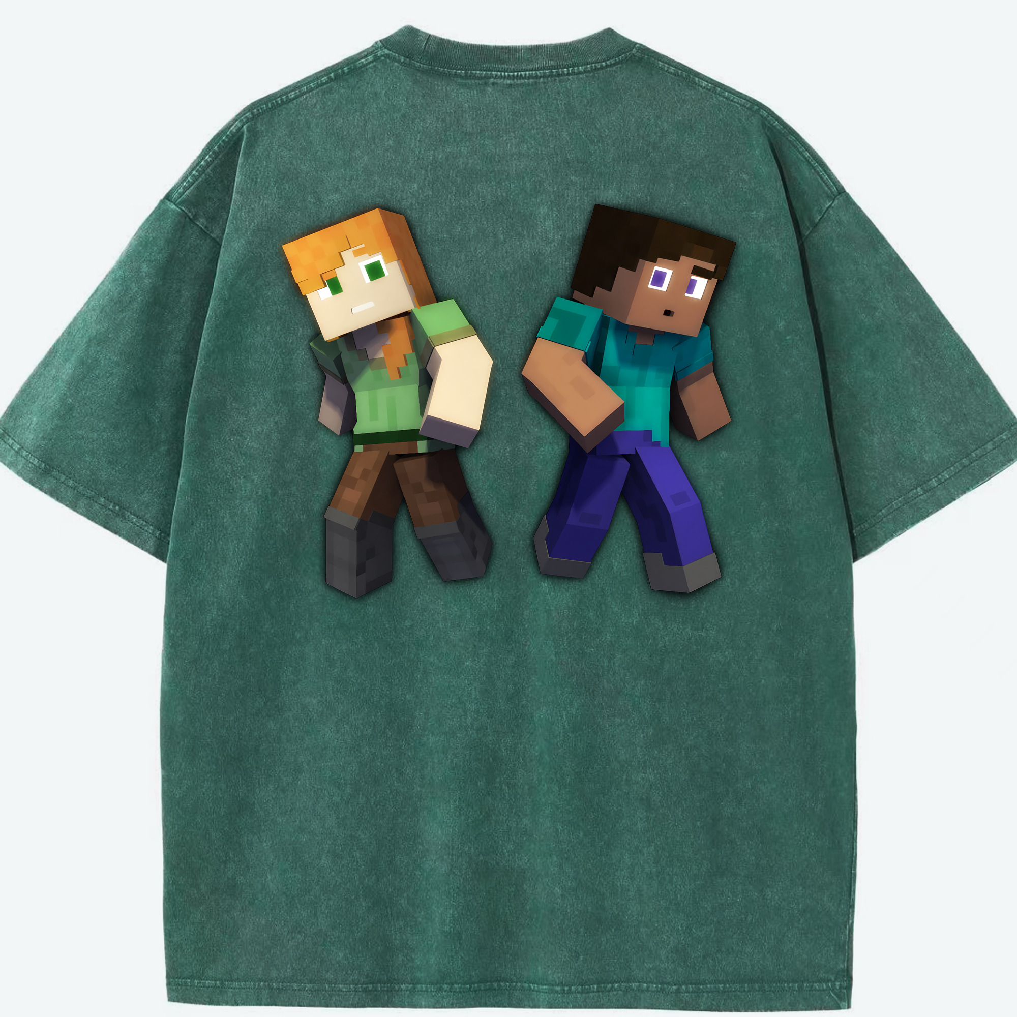 （画像用） マインクラフト ブロックの世界 Minecraft MC Block world 綿100% ヴィンテージ風 半袖Tシャツ（背面プリント）